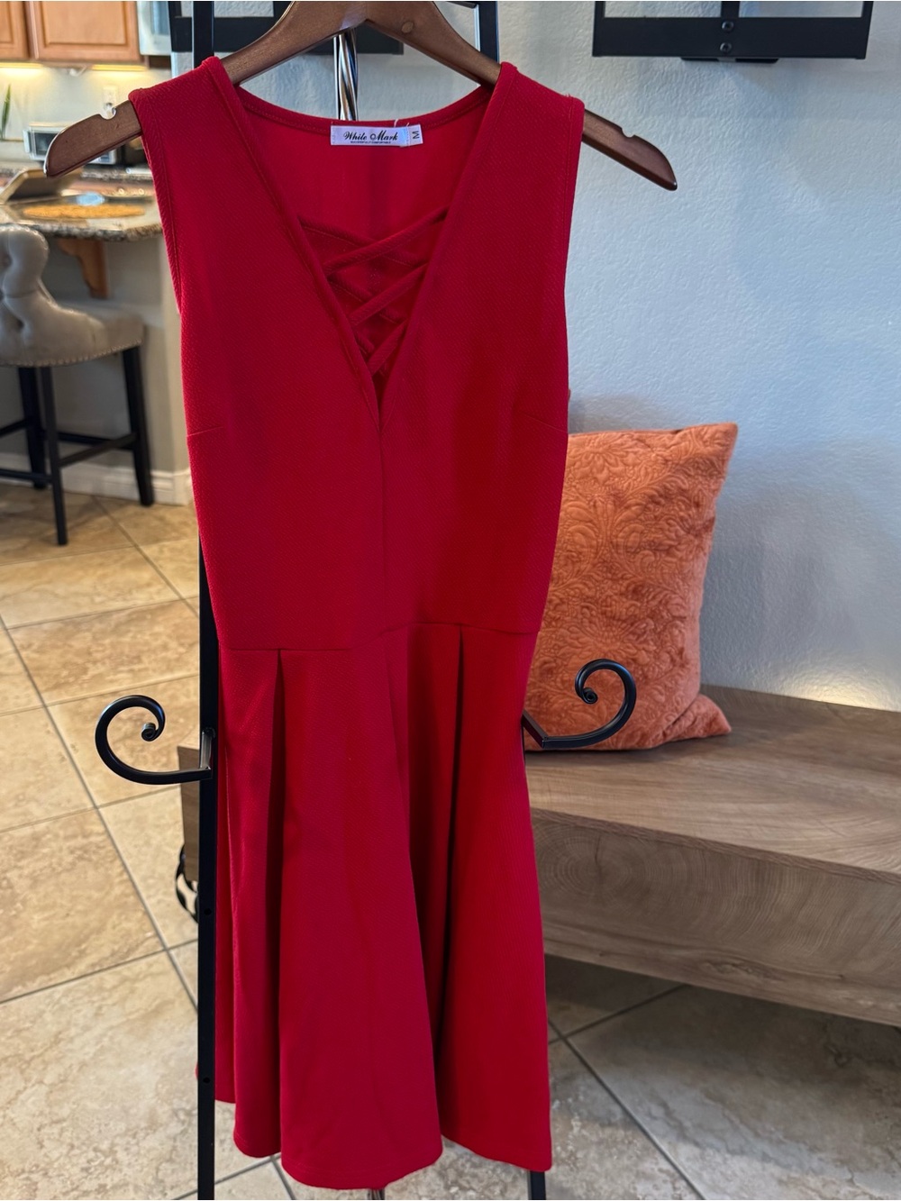 White Mark Red Sleeveless Mini Dress with Lattice V-Neck-Never Worn